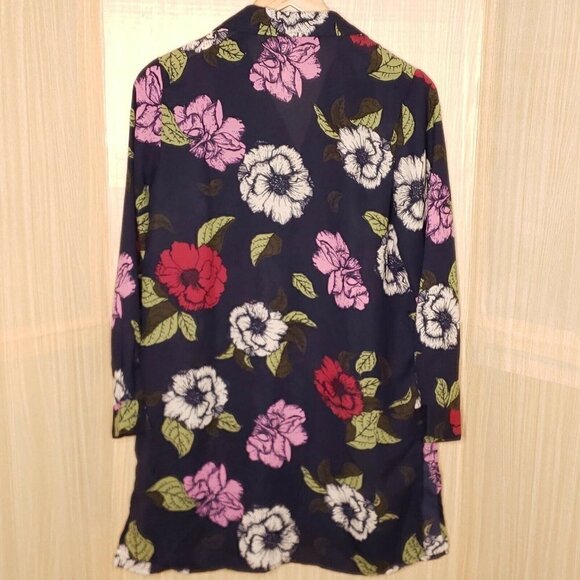 Blair NWOT Womens Navy Floral Button Up Duster Medium - Picture 2 of 5